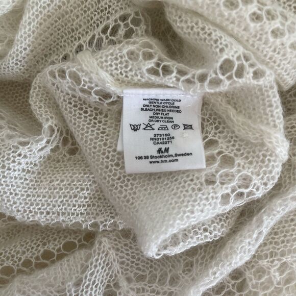 H&M Women’s Ivory Shawl Collar Open Knit Pointelle Wrap Sweater M - Picture 6 of 6